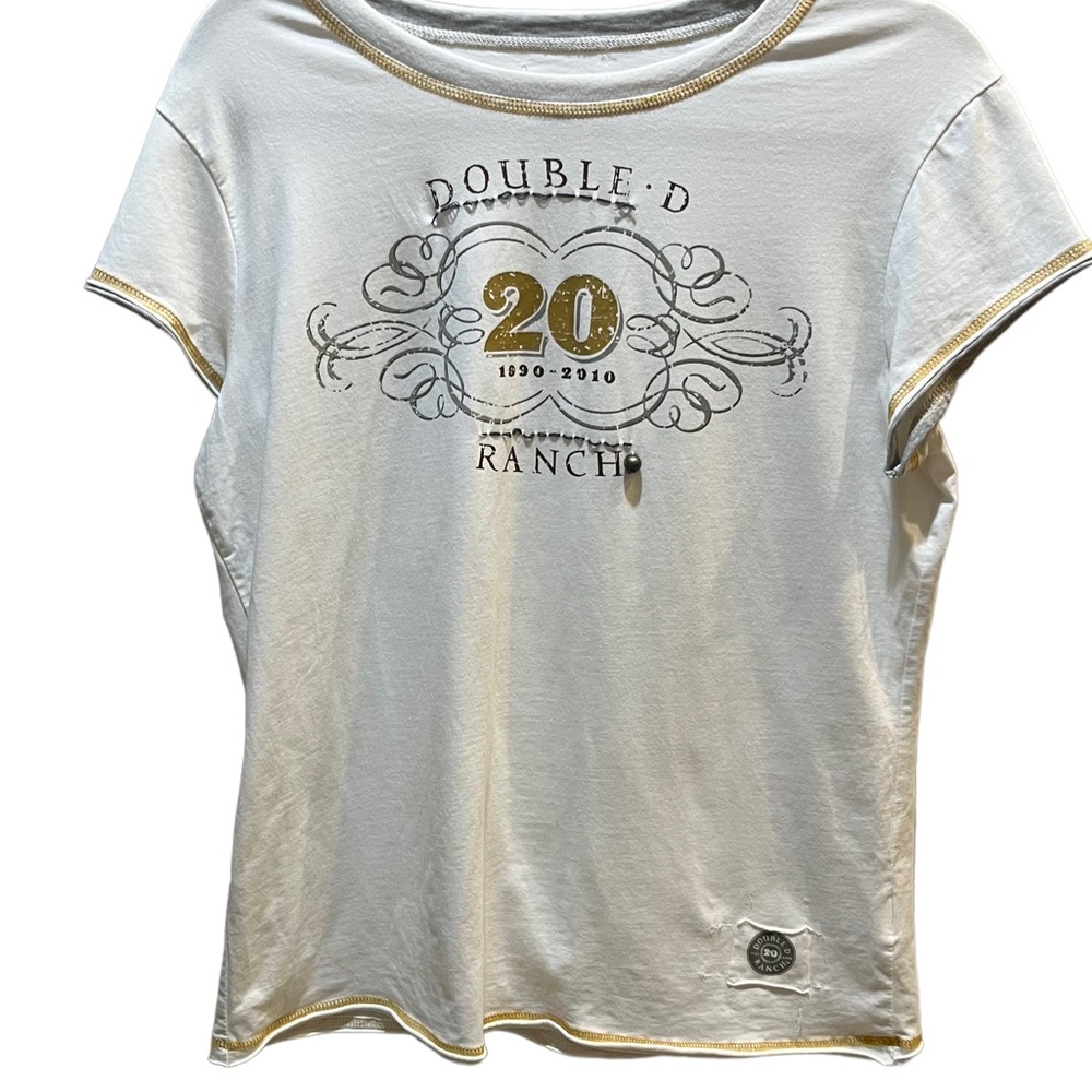 Double D Ranch Beige w/ Mustard Stitching 20 Anniversary Graphic Tee Sz XL